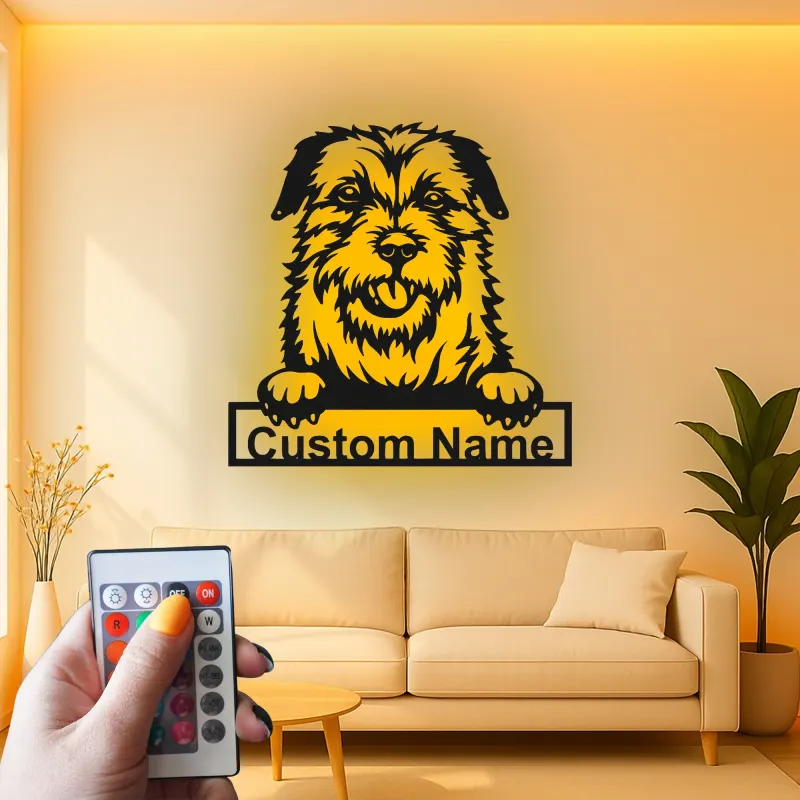 Décoration murale en métal LED personnalisée pour chien Terrier - Cadeau pour les propriétaires d'animaux
