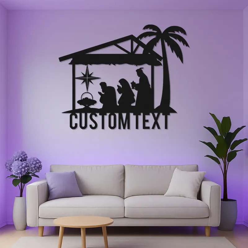 Panneau LED personnalisé de crèche | Art mural en métal pour Noël | Décor religieux de fête | Idée cadeau pour famille chrétienne