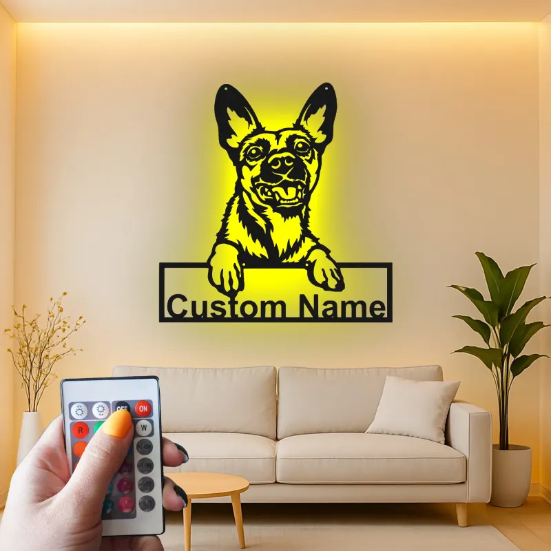 Cartel de metal LED personalizado de pastor alemán, regalo para amantes de los perros, decoración para la sala de estar 1