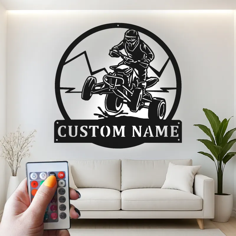 Custom ATV Rider Led Light Metal Wall Art Off-Road Enthusiast Gift Garage or Man Cave Decor