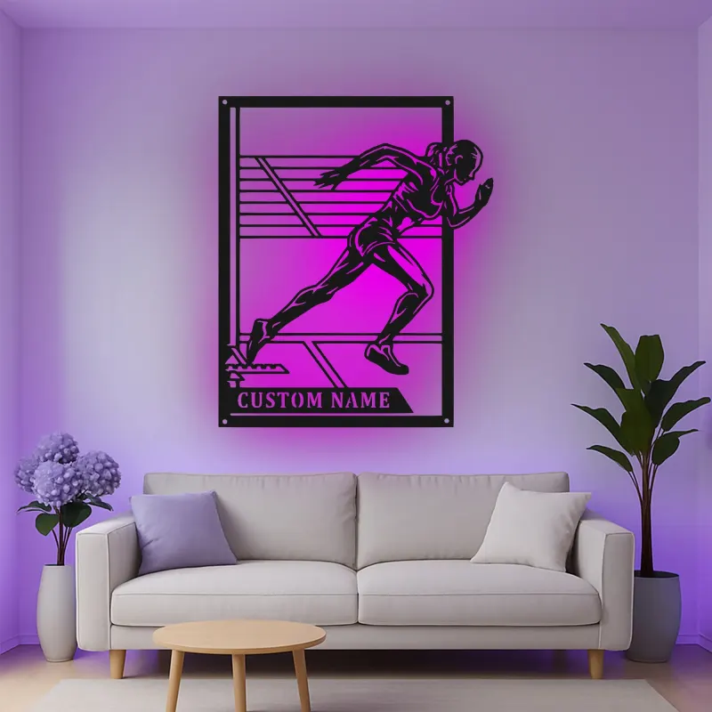Cartel de metal personalizado con luz LED de corredor, regalo para atletas, decoración deportiva para gimnasio o hogar