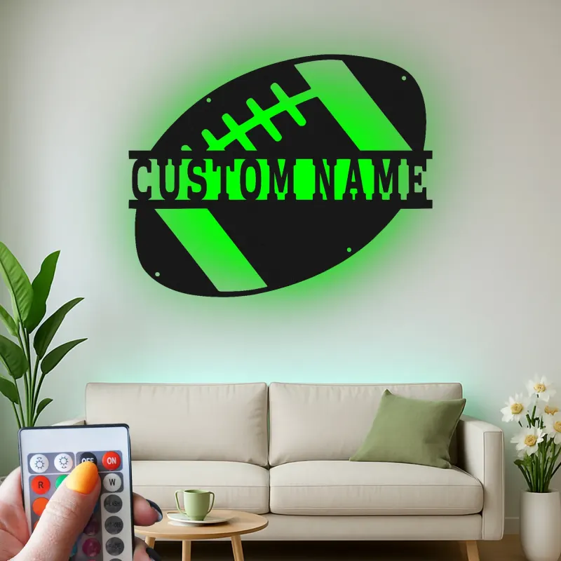 Cartel LED de Fútbol Personalizado | Arte Mural de Metal con Nombre del Jugador Personalizado | Decoración para Sala de Juegos | Regalo para Fanático del Deporte