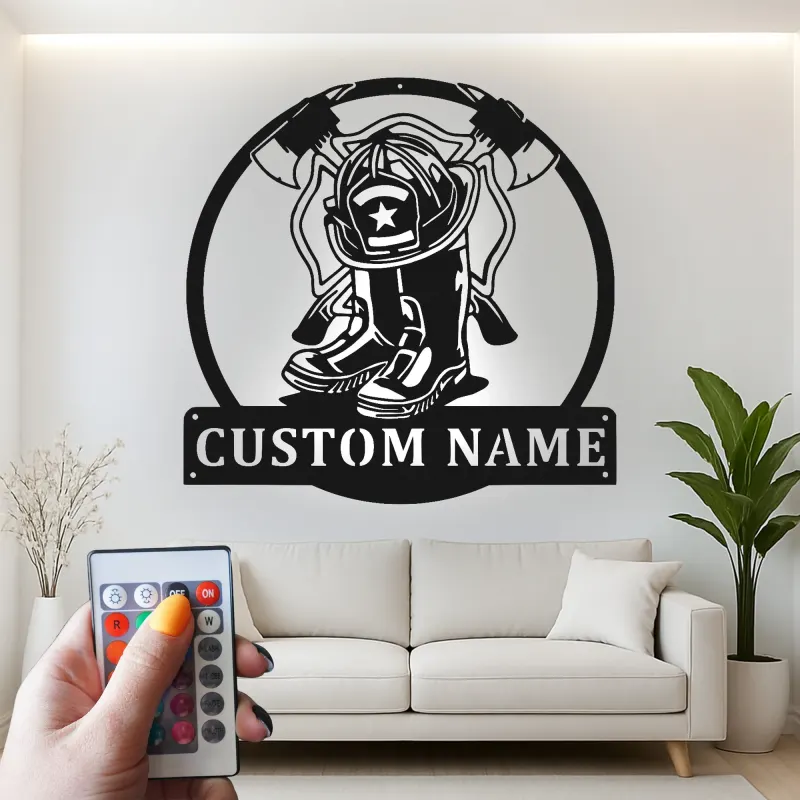 Cartel LED de Bombero Personalizado | Decoración Mural de Metal Personalizada | Decoración de Departamento de Bomberos y Regalo para Bombero