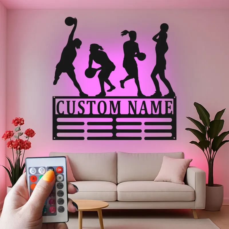 Custom Female Basketball Player Led Light Metal Wall Art Personalized Gift for Athletes Sports Room Decor