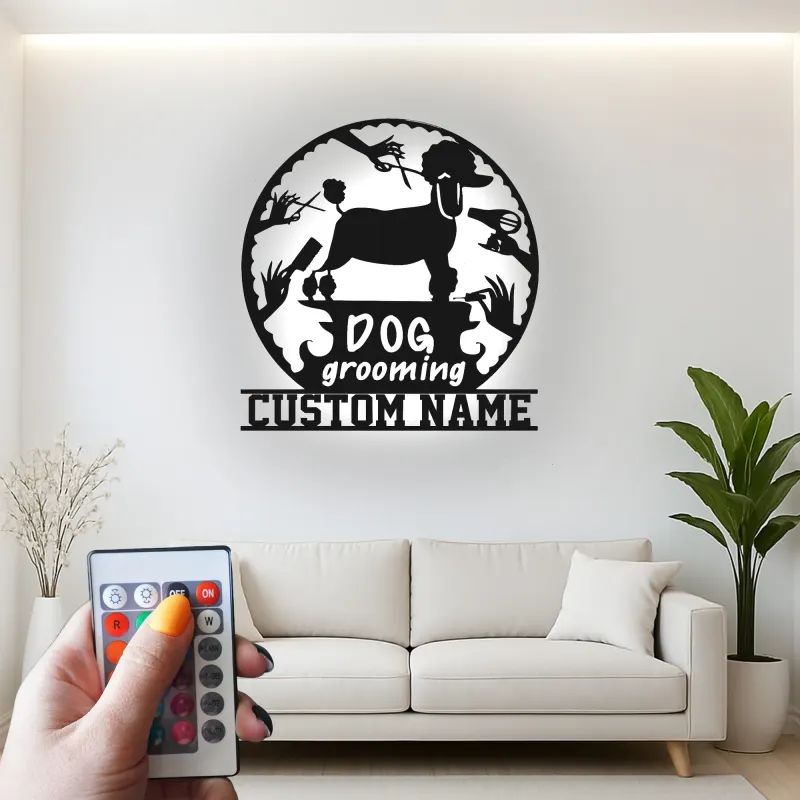 Insegna in metallo LED personalizzata per toelettatura di cani - Regalo per toelettatori - Decorazione per salone