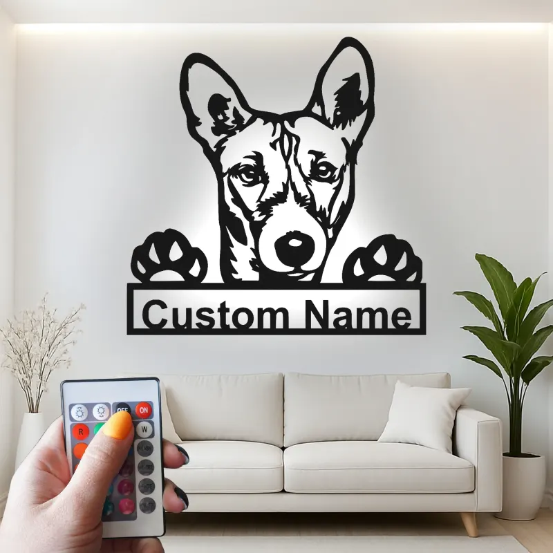 Personalisierte LED-Metall-Wandkunst mit Hunderasse – Geschenk für Hundeliebhaber, Wohn- oder Eingangsbereich