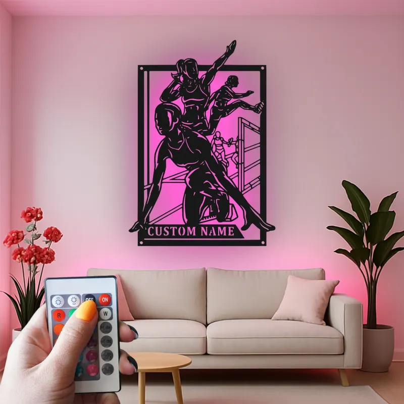 Cartel LED de atleta de obstáculos | Arte mural de metal personalizado | Decoración personalizada con nombre de corredor | Regalo para ella