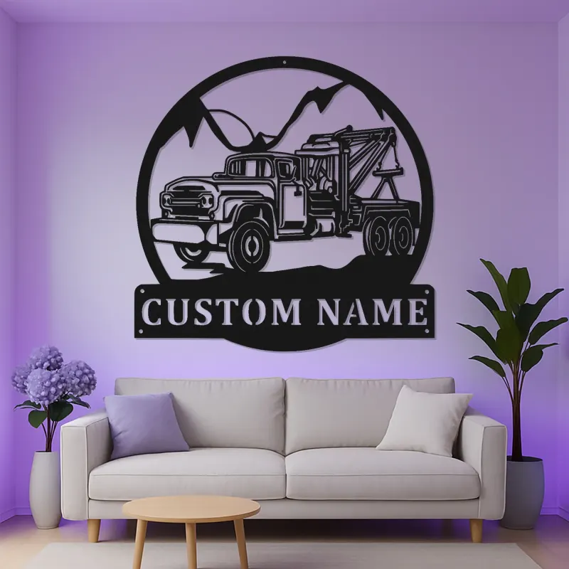 Personalisierte Abschleppwagen LED-Leuchtschilder | Individuelle Metall-Wandkunst für die Garage | Retro Mechaniker Geschenk | Vintage Garage Dekor