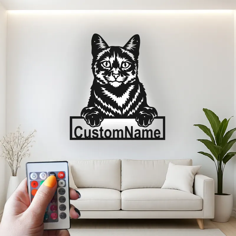 Décoration murale en métal LED personnalisée pour les amoureux des chats - Cadeau pour le salon ou la chambre