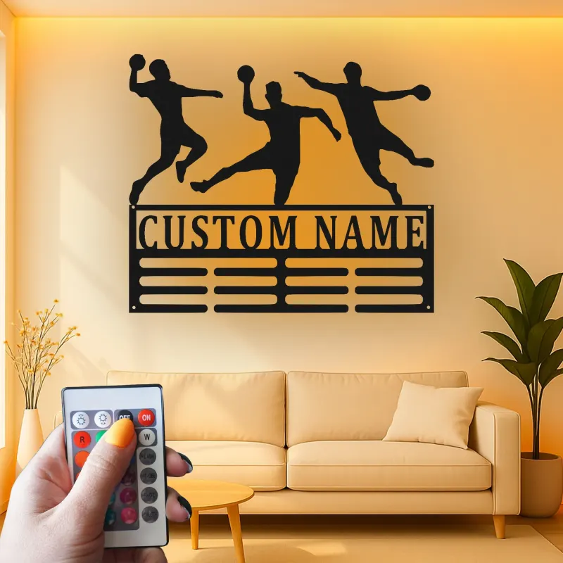 Custom Handball Player Led Light Metal Wall Art Personalized Sports Gift for Athletes Game Room Decor
