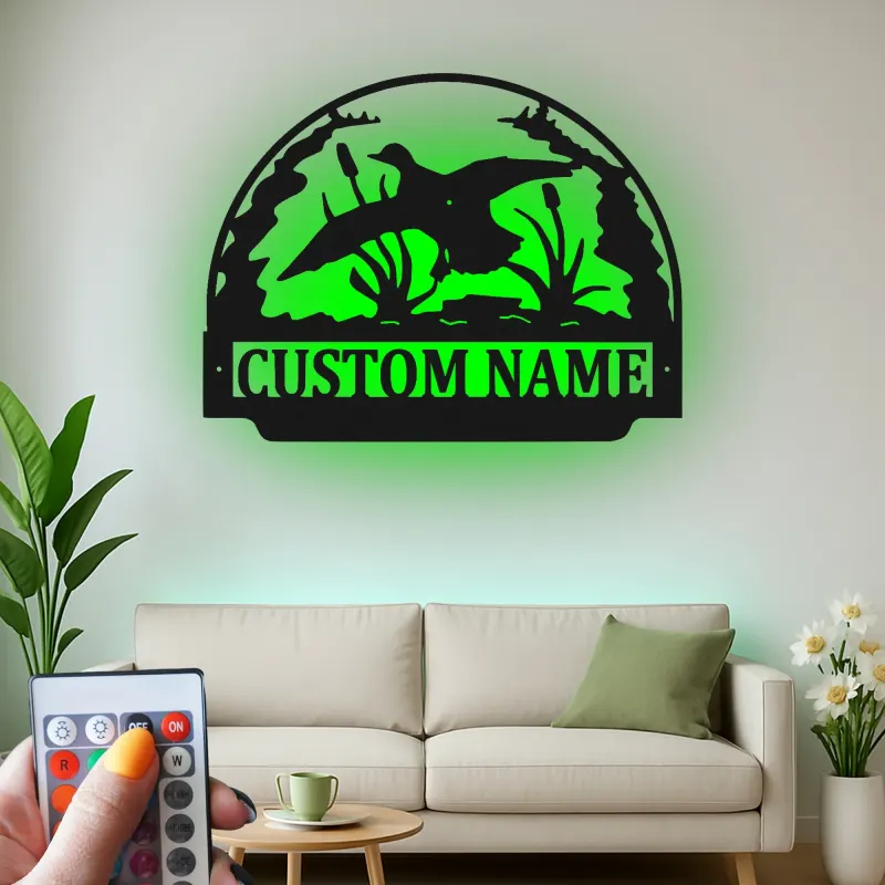 Custom Duck Hunting Scene Led Light Metal Wall Art Personalized Gift for Hunters Cabin or Lodge Decor