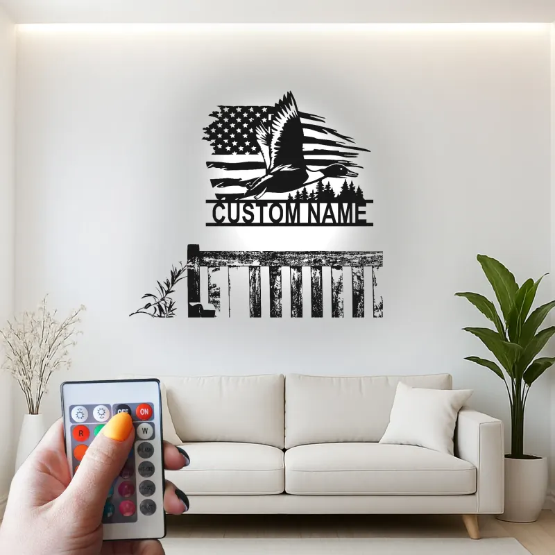 Custom Flying Duck Led Light Metal Wall Art Personalized Gift for Nature Lovers Rustic Cabin Decor