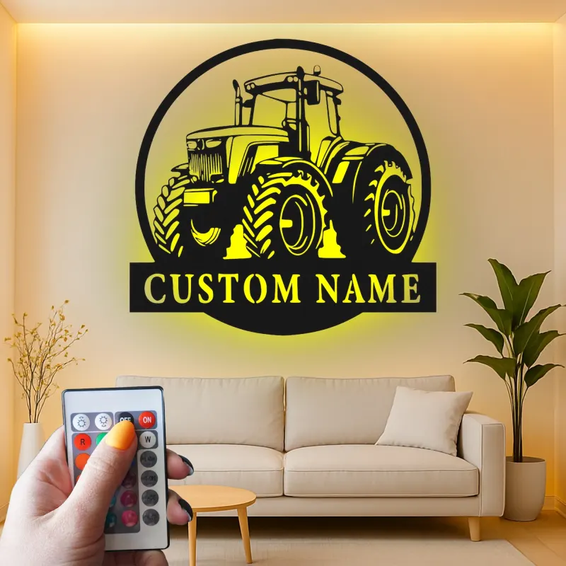 Cartel de metal LED de tractor personalizado Regalo para agricultores Decoración rústica para granero o sala de estar