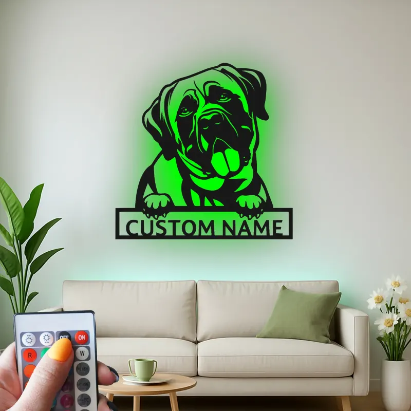 Décoration murale en métal personnalisée pour Mastiff avec rétroéclairage LED, cadeau pour amoureux des chiens, décoration pour salon 2