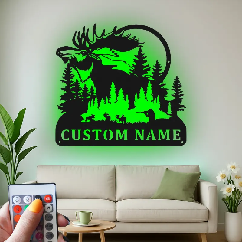 Personalized Moose Metal Sign | LED Backlit Wall Art for Cabin & Lodge Decor | Custom Hunter Name Plaque