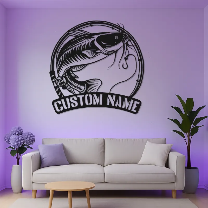 Custom Catfish LED Metal Sign | Personalized Fisherman Gift | Lake House Decor | Lighted Cabin Wall Art