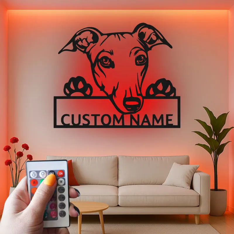 Cartel de metal LED personalizado de Galgo, regalo para amantes de los perros, decoración para el salón 1