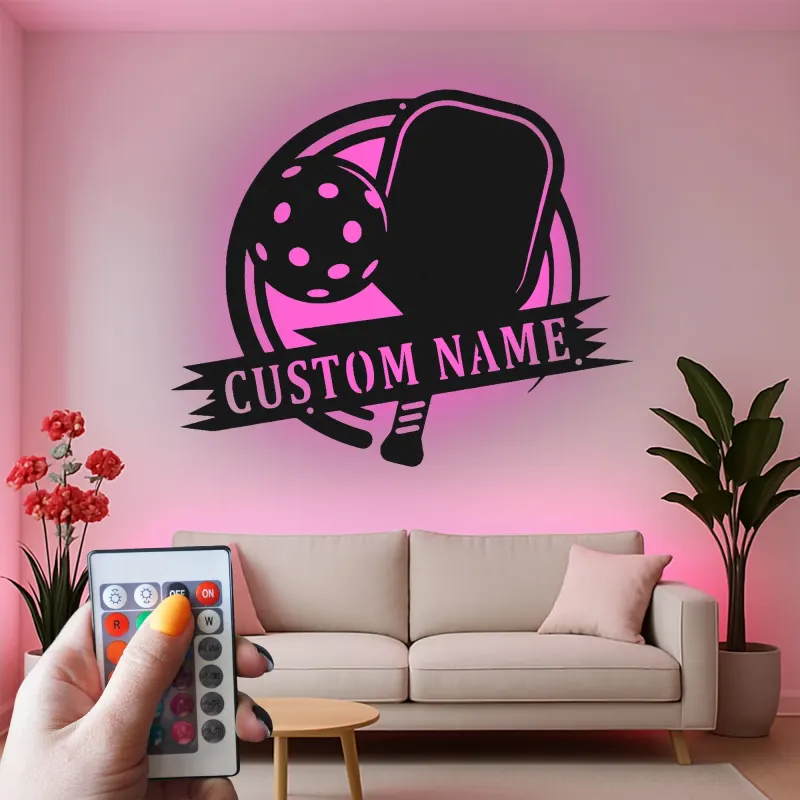 Personalized Pickleball LED Sign | Custom Name Metal Wall Art | Game Room Decor for Player | Sports Club Light