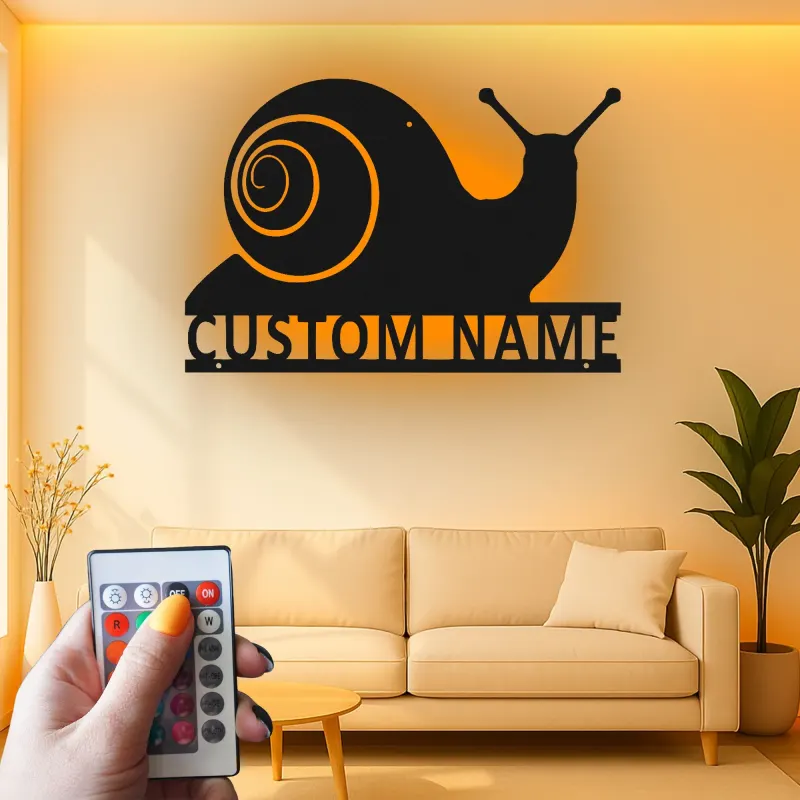 Cartel de metal personalizado de caracol | Decoración mural retroiluminada con LED | Regalo personalizado para jardinero | Decoración para patio y jardín