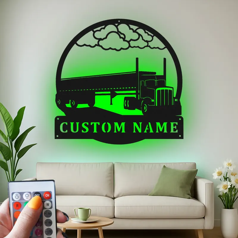 Insegna LED per Camion Personalizzata | Arte in Metallo Big Rig | Regalo per Camionisti e Decorazione Man Cave