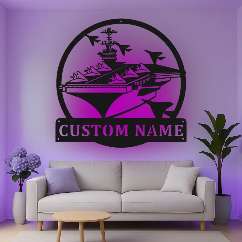 Custom Aircraft Carrier Led Light Metal Wall Art Navy Gift for Veterans Office or Living Room Decor