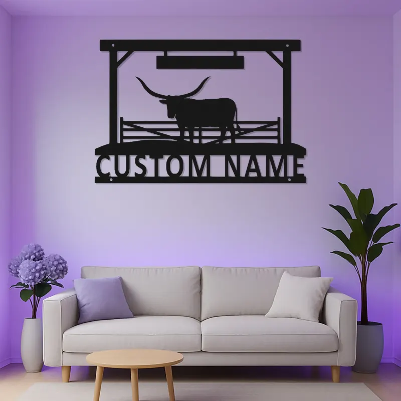 Texas Longhorn Metal Wall Art | Custom Ranch Sign with LED Lights | Personalized Farmhouse Decor for Cattleman