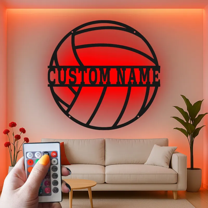 Custom Volleyball Led Light Metal Wall Art Personalized Sports Gift for Athlete Game Room or Bedroom Decor