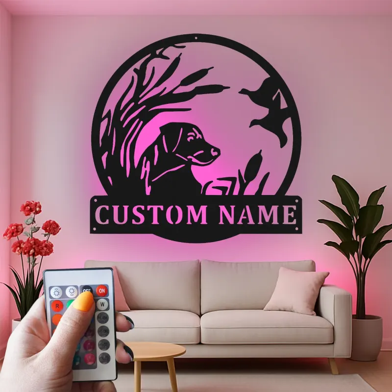 Labrador Retriever Hunting Sign | Custom LED Metal Wall Art | Personalized Hunter Gift for Man Cave | Duck Hunt Lodge Decor