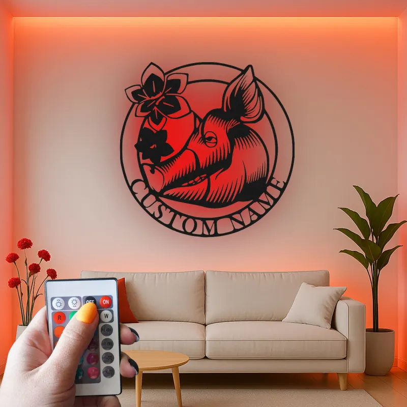 Insegna in Metallo Personalizzata con Cinghiale | Decorazione per Capanna del Cacciatore con LED | Arte da Parete con Nome Personalizzato per Lodge o Man Cave