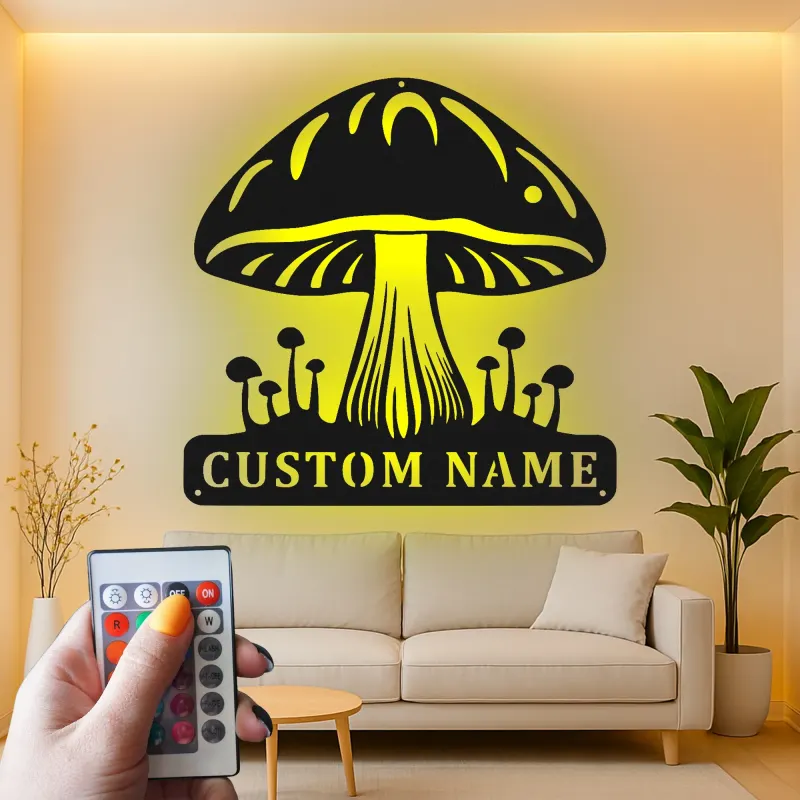 Individuelles Pilz-Metallschild | Personalisierte LED-Pilz-Wandkunst | Vintage-Naturfreunde-Geschenk für Studio- und Schlafzimmerdekoration