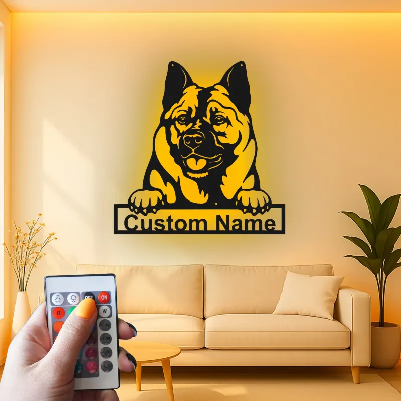 Custom Akita Led Light Metal Wall Art Personalized Dog Lover Gift Living Room Pet Decor