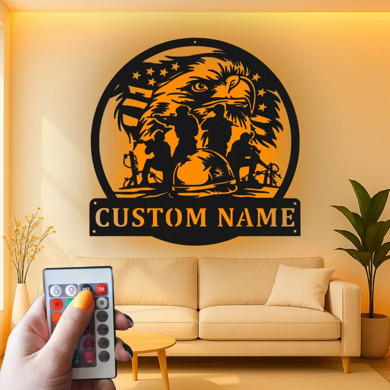 Décoration murale en métal personnalisée avec lumière LED hommage militaire, cadeau patriotique pour vétérans, décoration de bureau ou de salon