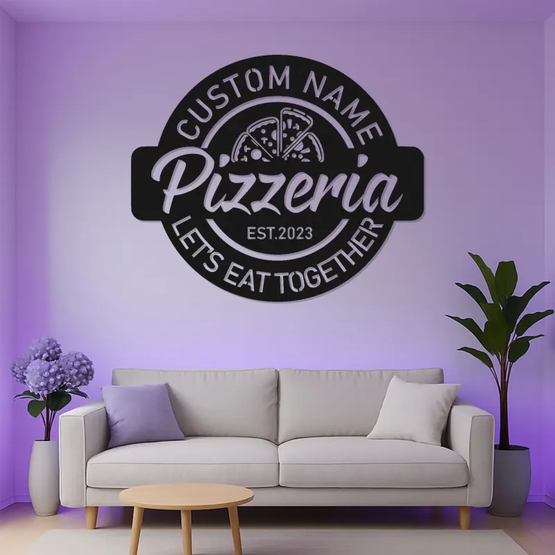 Personalized Pizzeria Sign | Custom 3D Metal Wall Art | Retro Restaurant & Kitchen Decor | Backlit LED Logo for Business