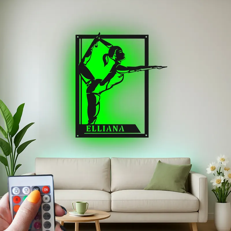Gymnastics LED Metal Sign | Custom Name Wall Art for Girls Room | Personalized Gymnast Gift Light