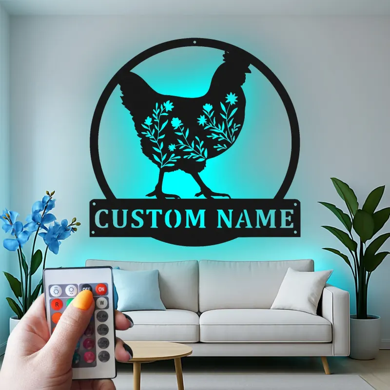 Cartel de metal LED Silueta de Pollo Personalizado Regalo de Granja Decoración de Cocina o Jardín