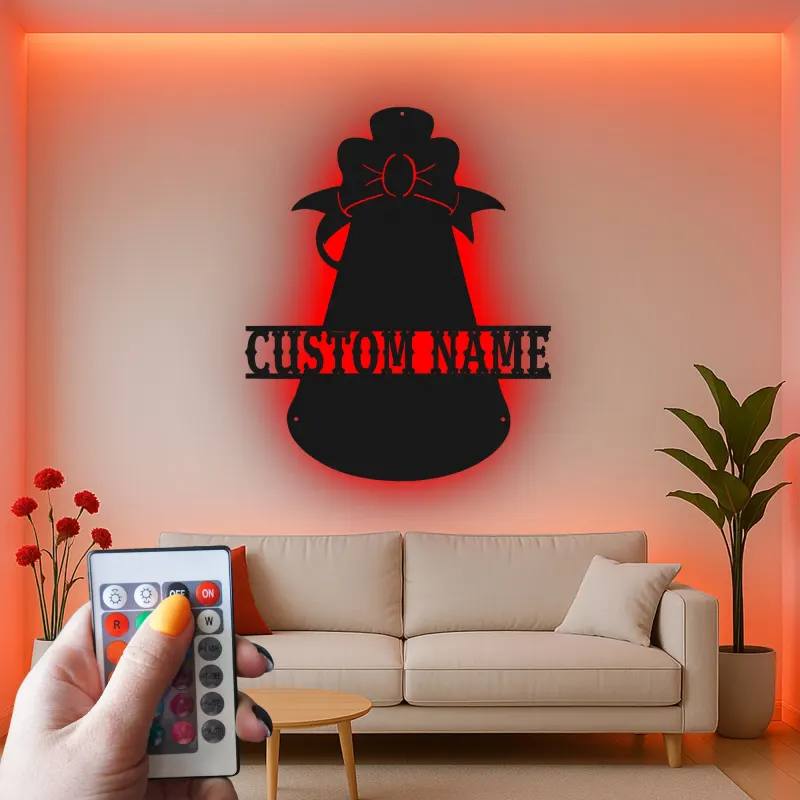 Custom Angel Bell Led Light Metal Wall Art Personalized Holiday Gift Christmas Home Decor