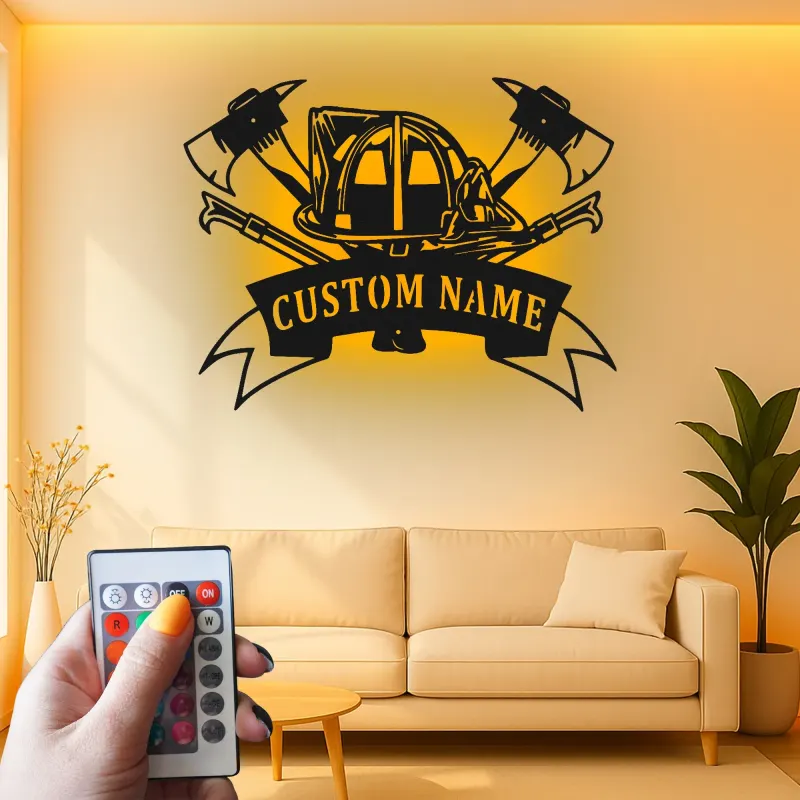 Insegna in metallo personalizzata per vigile del fuoco | Arte murale LED personalizzata | Decorazione per dipartimento dei pompieri | Regalo per pompiere