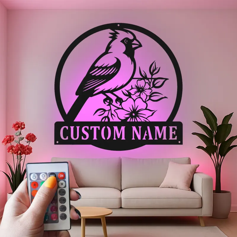 Cartel de metal LED de pájaro cardenal personalizado, regalo para amantes de la naturaleza, decoración de sala de estar o jardín