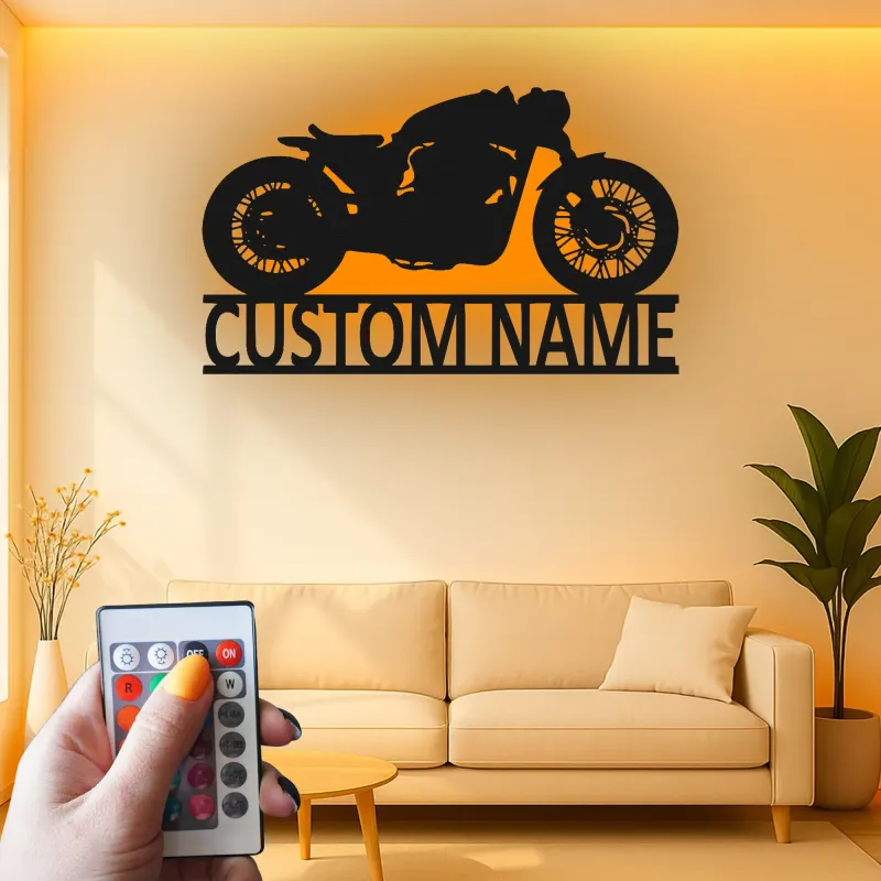 Insegna in metallo LED personalizzata per motociclette - Regalo per motociclisti, decorazione per garage o man cave 4
