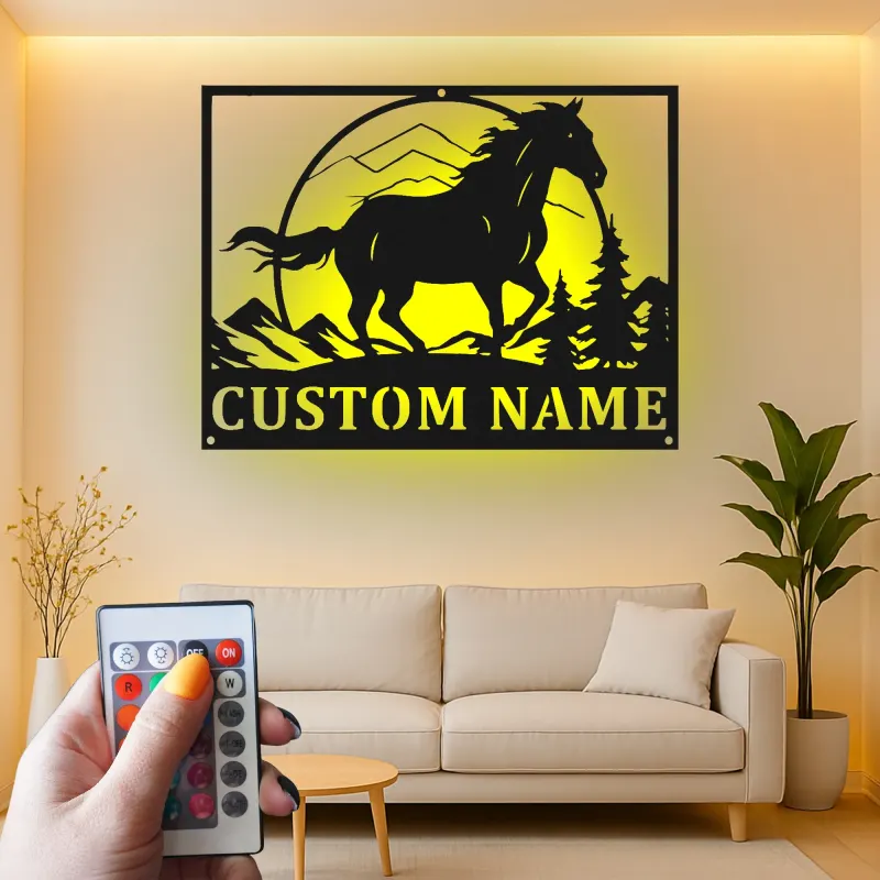 Custom Horse Metal Sign | Personalized Equestrian LED Art | Barn Decor & Ranch Signage | Horse Lover Gift