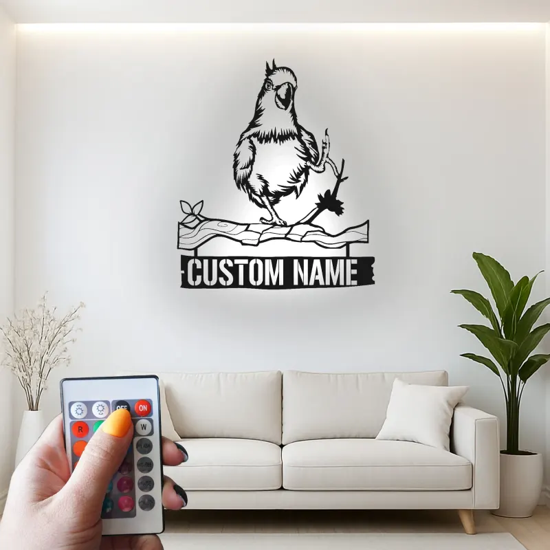 Personalisierte Metall-Wandkunst Nymphensittich | LED Hinterleuchtetes Papageienschild | Individuelles Haustiergedächtnis | Vogel-Liebhaber Dekoration