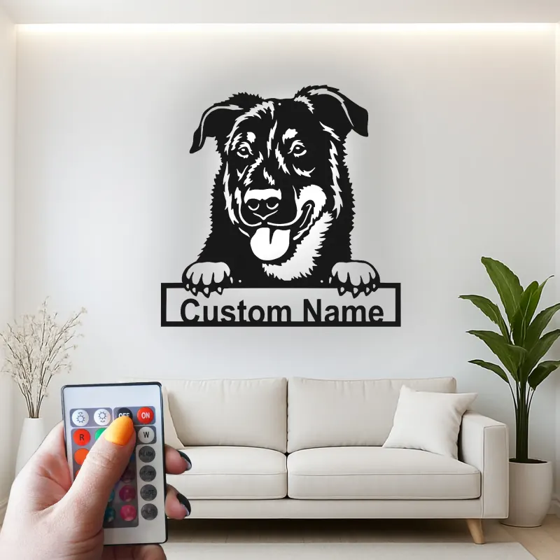 Insegna in metallo LED personalizzata per cani - Regalo per amanti dei cani, decorazione per soggiorno o ingresso