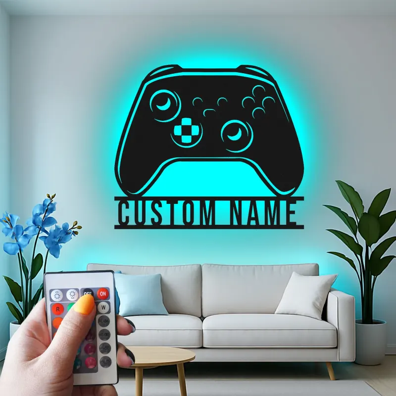 Personalisierte Gamer-Tag LED-Schild | Individuelle Spielcontroller Metall-Wandkunst | Videospiel Raum Dekoration für Teenager | RGB hinterleuchtetes Gaming-Setup