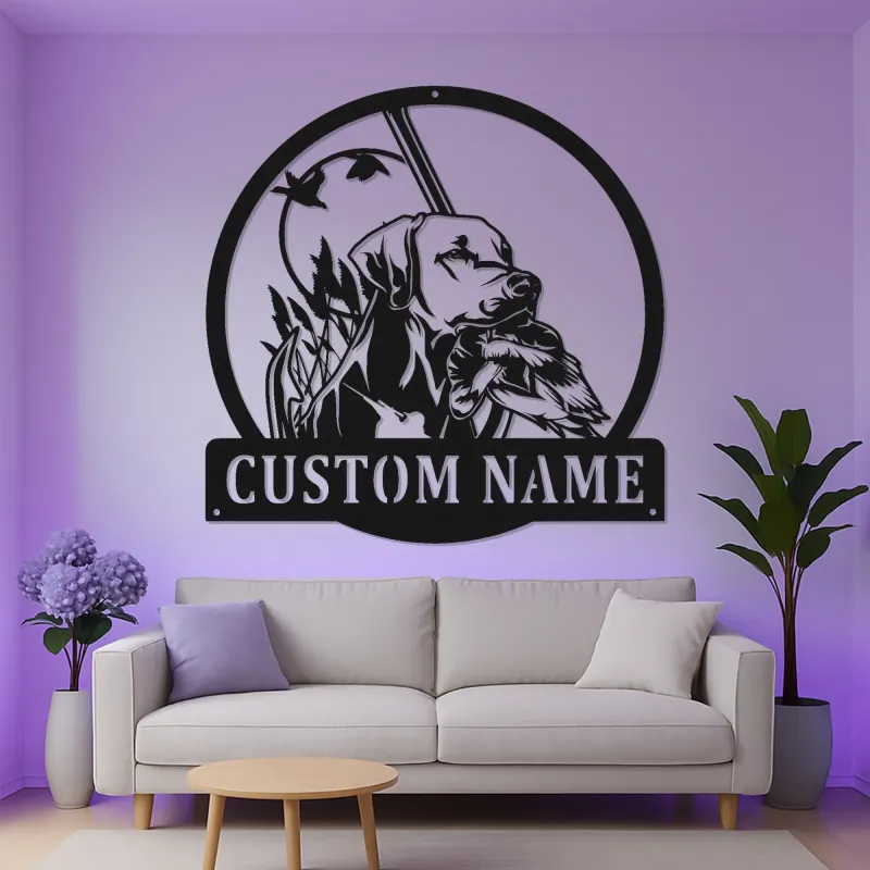 Insegna in metallo personalizzata per cacciatori | Arte da parete LED Labrador Retriever | Decorazione per man cave da cacciatore