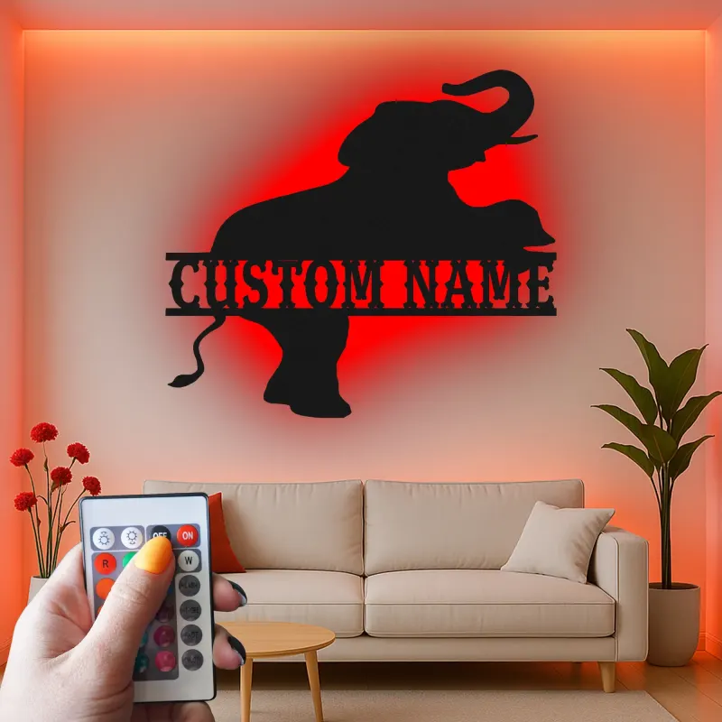 Insegna in metallo LED Elephant personalizzata regalo per amanti degli animali decorazione per nursery o camera dei bambini