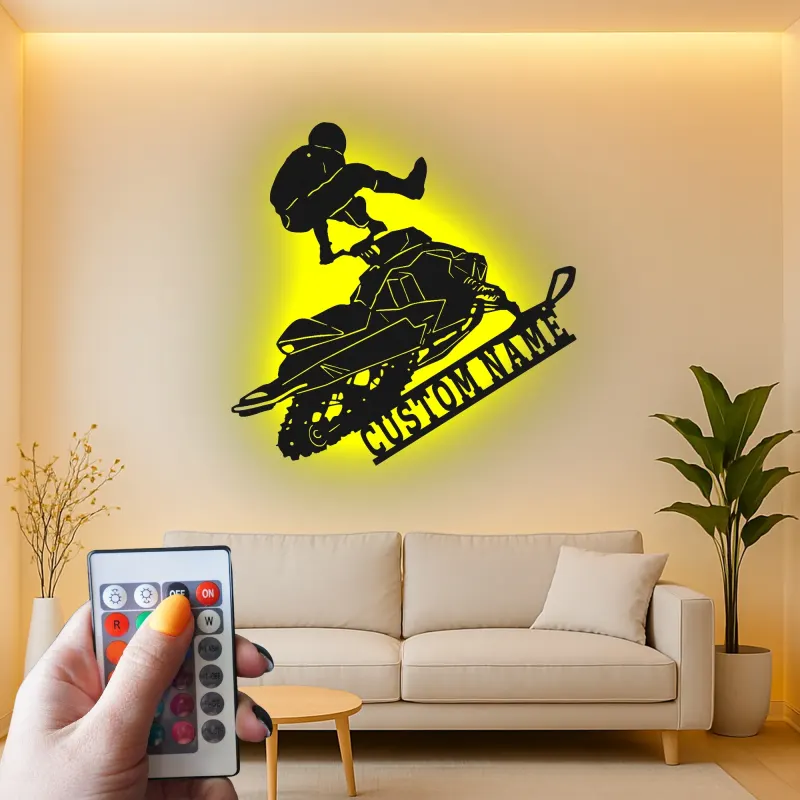 Cartel de metal personalizado para moto de nieve | Señal LED de deportes extremos | Decoración mural personalizada para garaje | Regalo para motonieve