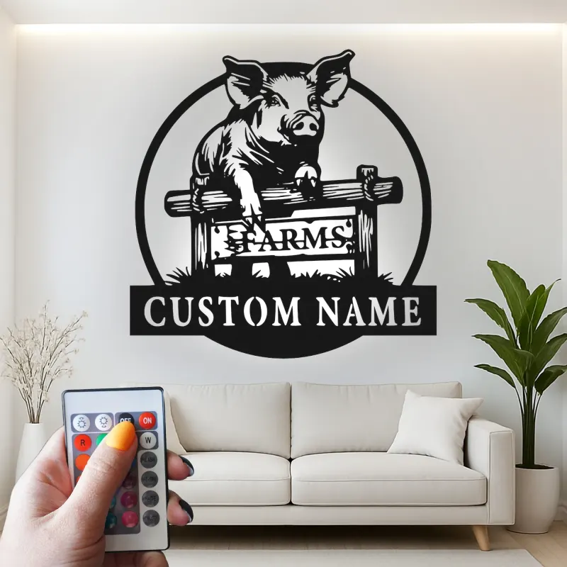 Cartel de metal LED de granja de cerdos personalizado Regalo para agricultores Decoración rústica de granja