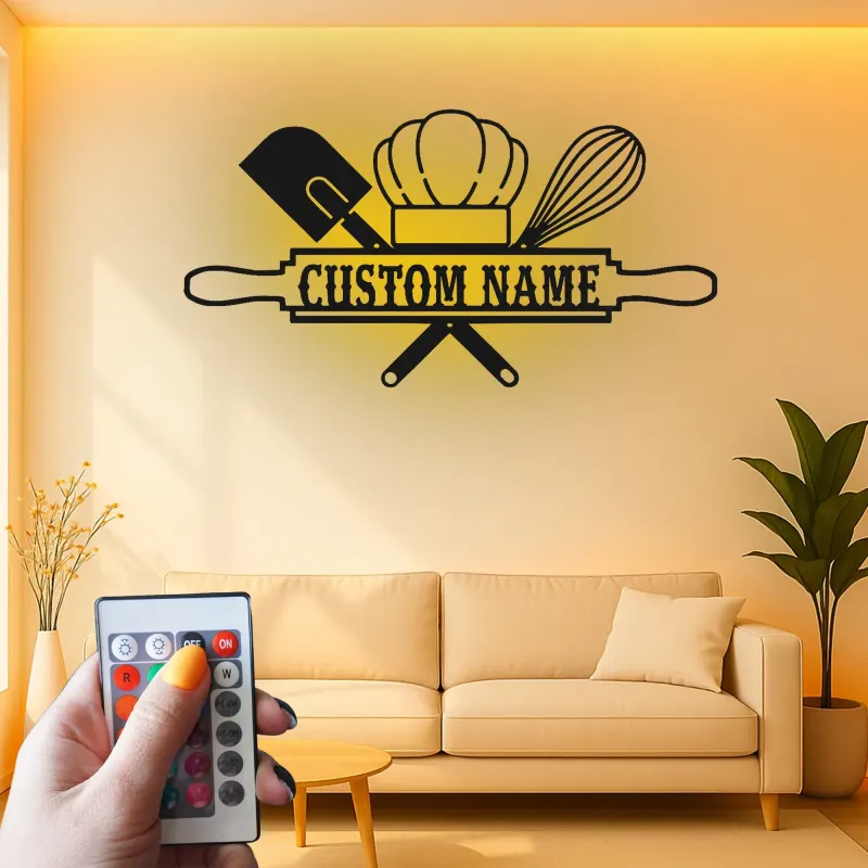 Insegna in metallo retroilluminata con chef di panetteria regalo personalizzato per panettieri decorazione per cucina per appassionati di cucina