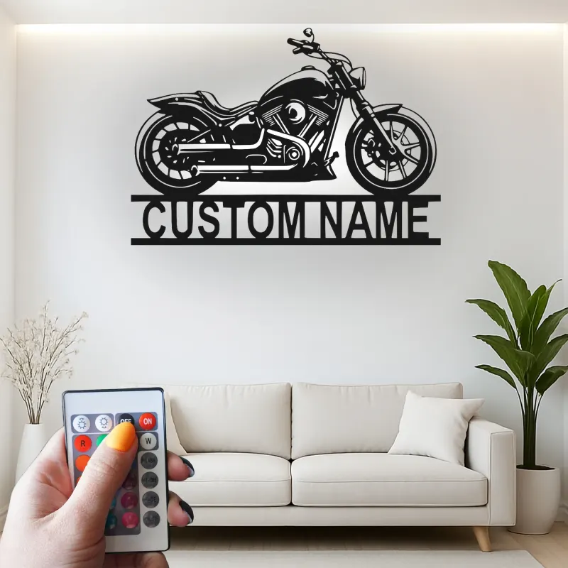 Cruiser Motorcycle LED Sign | Custom Name Metal Wall Art | Personalized Biker Gift for Garage Decor
