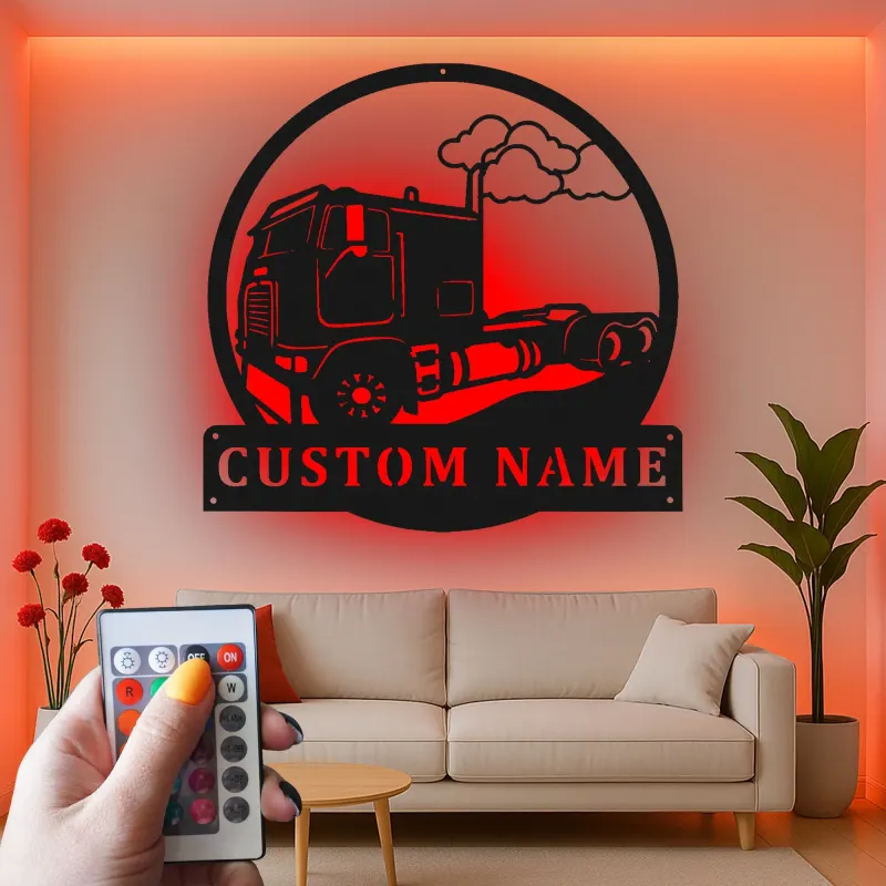 Panneau LED Trucker Personnalisé | Décoration Murale en Métal de Camion Semi Personnalisée | Décor de Garage & Plaque Nom